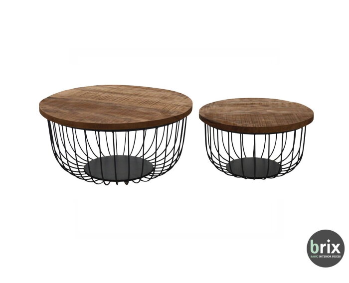 Koop de Brix salontafel set EVA | Zwart metaal + mango hout | € 295