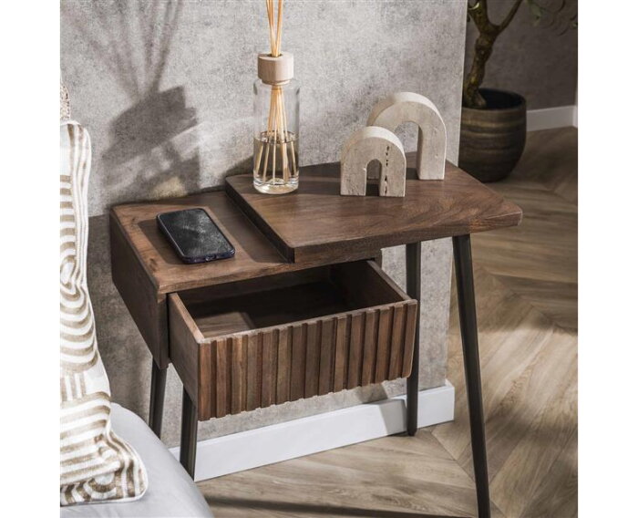 Nachtkastje rechts Carve - Massief acacia drift brown