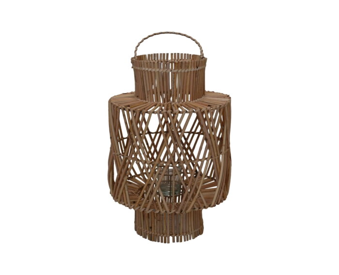 Lantaarn in & outdoor - 28x28x38 - Rotan/glas - Naturel