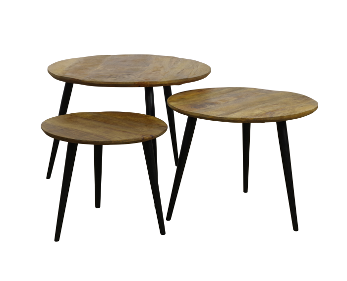 Salontafel Milo set van 3 rond mangohout - Naturel