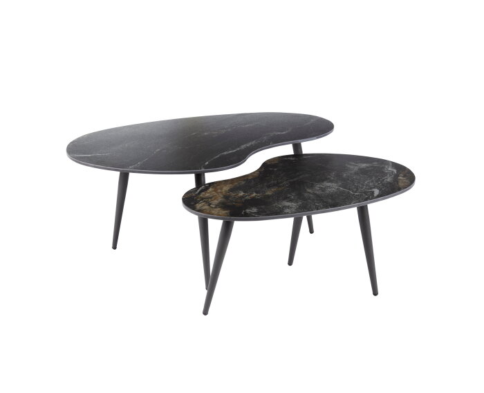 Salontafel Fossil keramiek set van 2 niervormig - Zwart