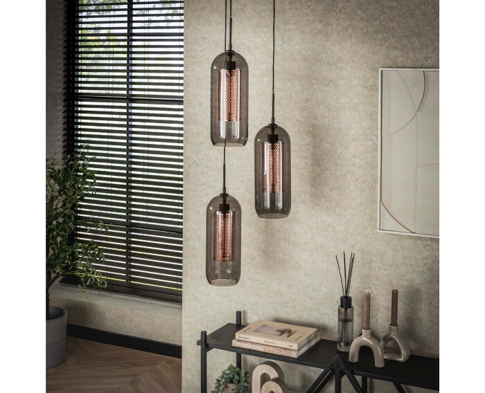 Hanglamp Mercurius getrapt smoke glas - Artic zwart