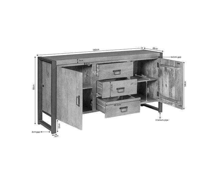 Dressoir Boaz 160 cm mango metaal - Naturel | Meubelplaats