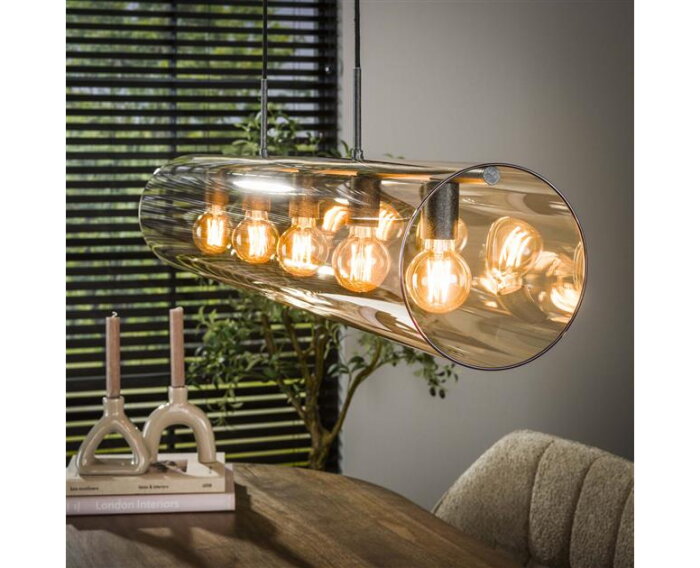 Hanglamp 5L tube amber glas - Artic zwart