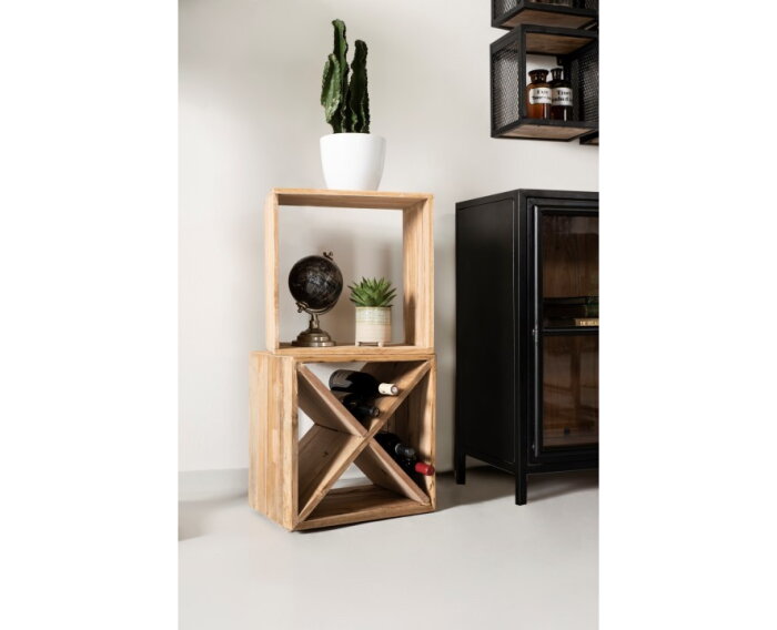 Kubus bijzettafel - gerecycled teak