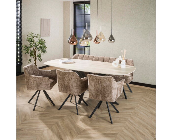 Eettafel Romano Deens ovaal travertin keramiek 215 cm - Beige