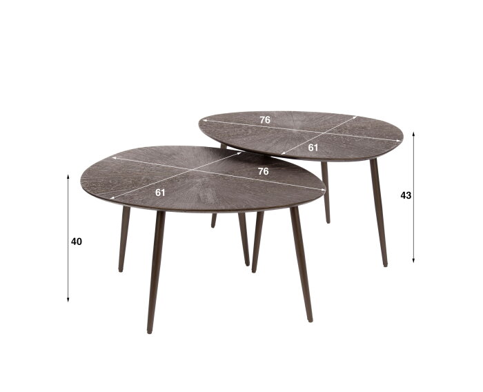 Salontafel set/2 Brown Ray Metal leaf - Donkerbruin brons