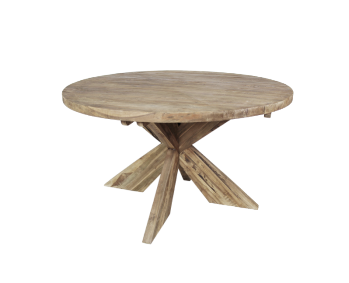 Ronde eettafel met kruispoot - ø130 cm - blank - teak