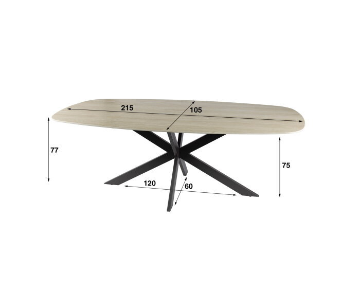 Eettafel Romano Deens ovaal travertin keramiek 215 cm - Beige