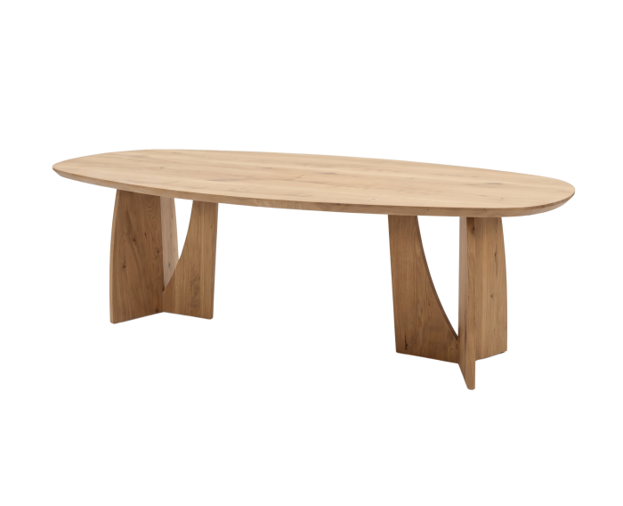 Eettafel Nina Deens ovaal massief eikenhout - Naturel - Japandi stijl - 180x100 cm