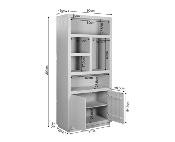 Boekenkast Brussel Black | 5 vakken - 2 deuren