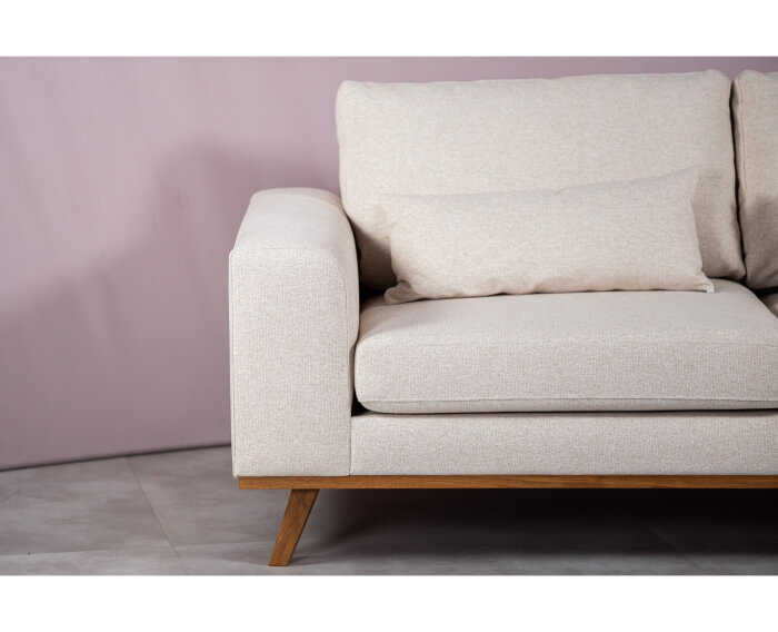 Hoekbank Elora Chaise Longue rechts – Beige Stof – Houten Poten – 283 x 160 cm - By-Olaf
