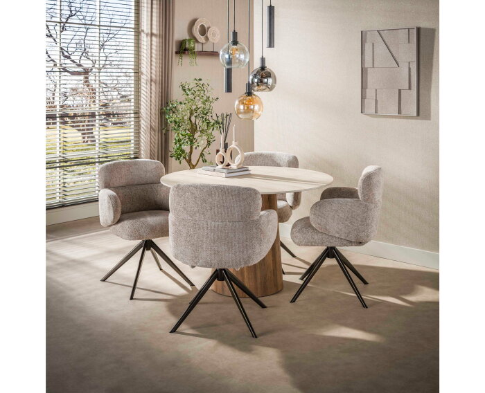 Eettafel Romano rond &Oslash;120 cm - 3D travertin keramiek