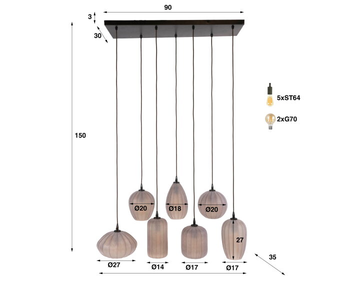 Hanglamp Altura 4+3L - Sienna bruin-frosted