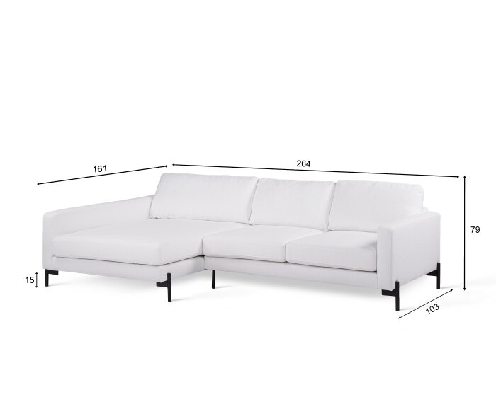 By-OLAF Hoekbank Fellow links – 3-zits met chaise longue  – Stof Grace 01 Natural - 264x161 cm
