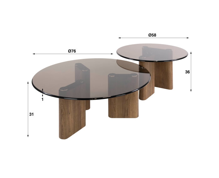 Salontafel Tinto rond set van 2 - Brons glas