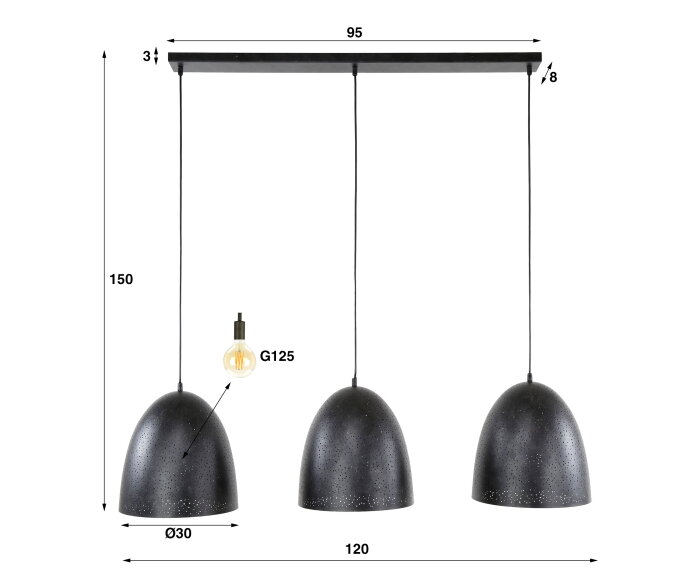 Hanglamp kosmos 3L - Charcoal