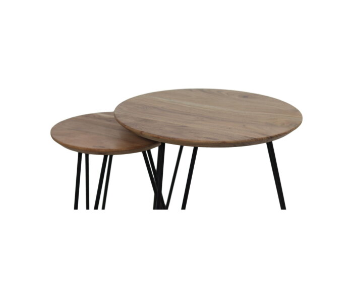 Salontafel Zurich - ø60/ø40 - Naturel/zwart - Acaciahout/ijzer - Set van 2