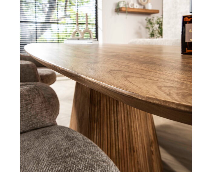 Eettafel Wave Deens ovaal Centrale poot mangohout 215x105 cm - Zandkleur