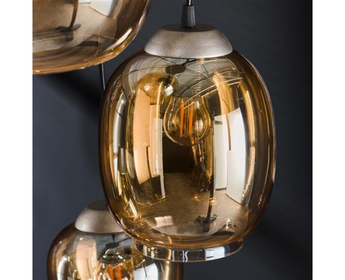 Hanglamp 5L getrapt mix - Amberkleurig glas