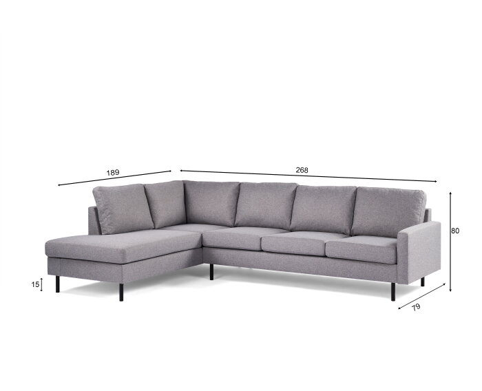 By-Olaf Hoekbank Malmo Links Grijs – 3-zits hoekbank - stof Malmo 90 - metalen poten – 268x189 cm