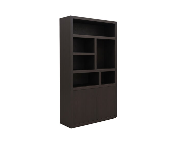 Tampere boekenkast 120 met 3 deuren en 6 open vakken, Intense Black - Oak Collection