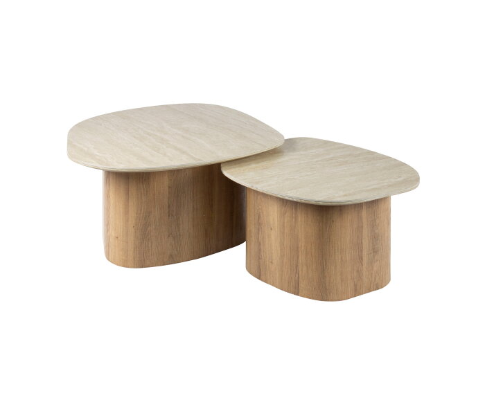Salontafel Travertin keramiek set van 2 Kiezel - Japandi