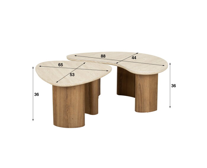 Salontafel Travertin keramiek set van 2 organisch - Japandi - 88x44x36 cm