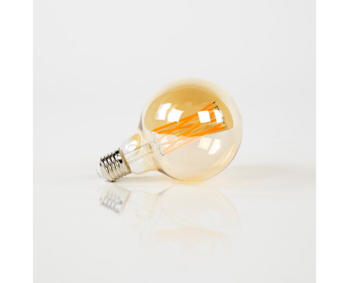 Ledlamp Rond filament bol &Oslash;9,5 (G95) - Amberkleurig glas | E27 6W