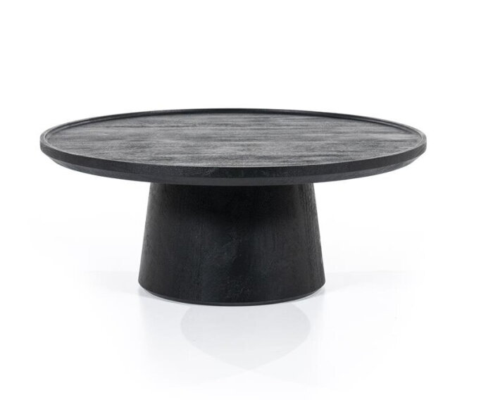 Lage salontafel rond zwart mangohout 80 cm en 32 cm hoog