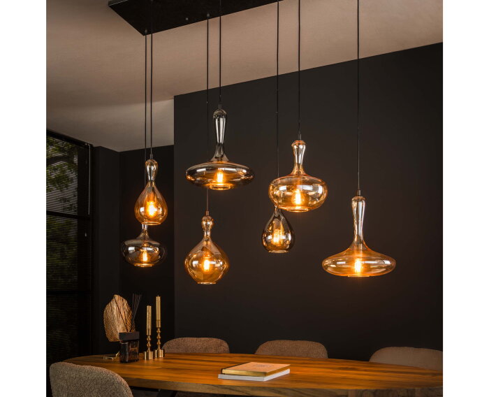 Hanglamp karaf 7 lampen - amber/zwart