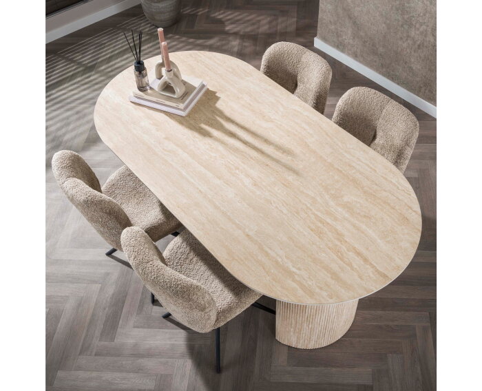 Eettafel Arch travertin keramiek ovaal 180x90 cm  - Beige - Japandi