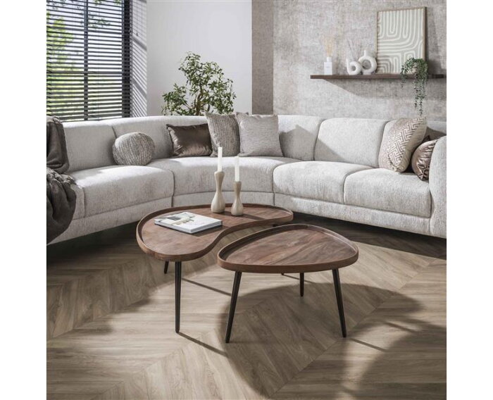 Salontafel set/2 Carve organic - Massief acacia drift brown