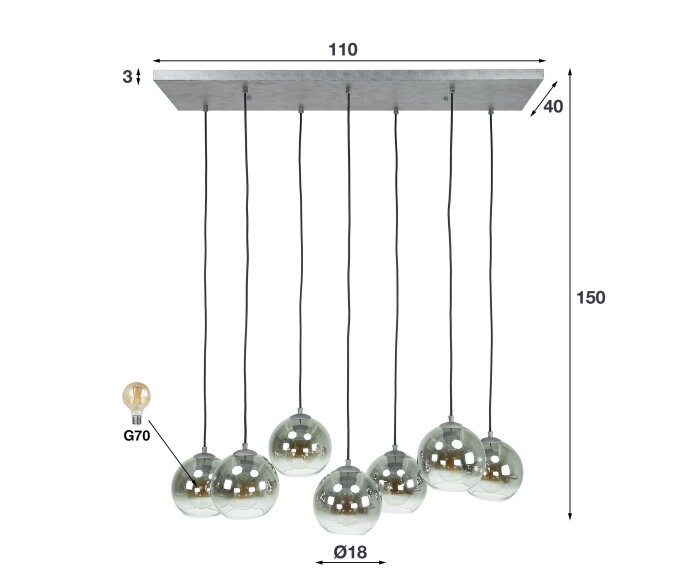 Hanglamp Bubble Shaded - smoke glas | 7 Lampen