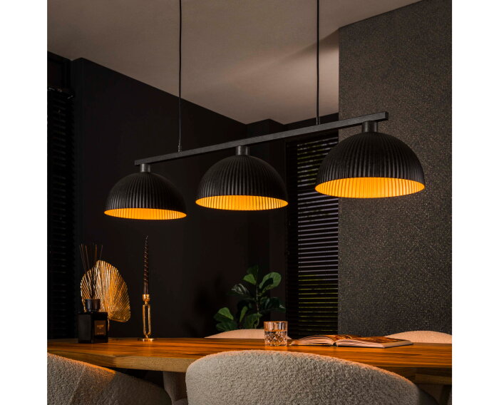 Hanglamp 3L halfronde kap-ribbel - Artic zwart