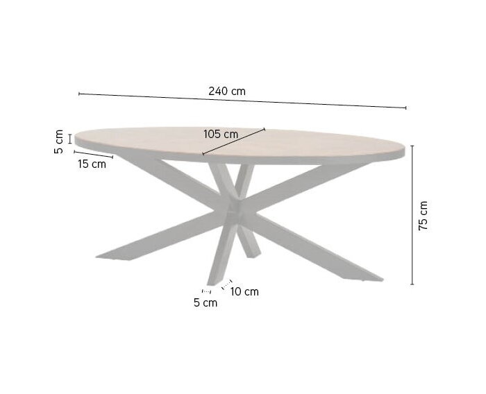 Eettafel Mangohout visgraat ovaal met metalen rand 240x105 cm | Meubelplaats