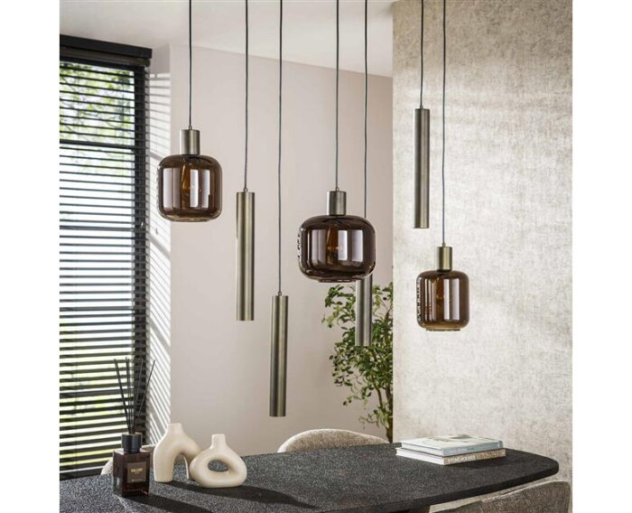 Hanglamp 4+3 metal and glass mix Bronza - Sienna brown