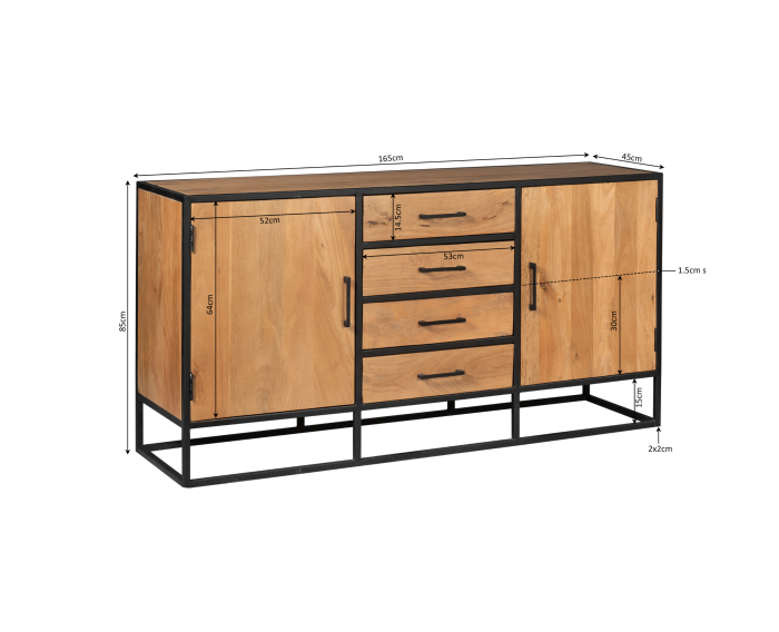 Dressoir Denver | Mangohout en staal | 165 cm