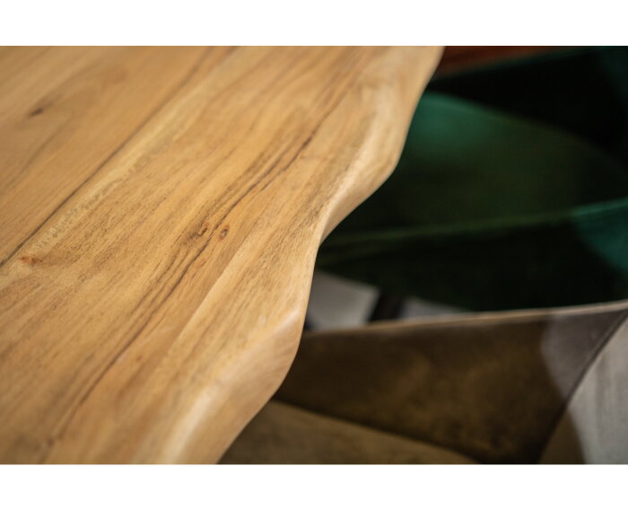 Boomstam eettafel massief acaciahout met spinpoot - 220x100 cm
