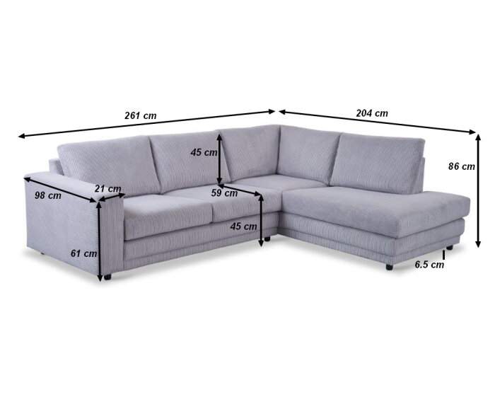 Hoekbank Livaro Beige - Zoom 19 Ribstof &ndash; Ottomane rechts &ndash; 261x204 cm
