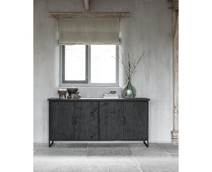 Dresser Beam No.1, 4 doors BLACK,90x190x47 cm, recycled teakwood