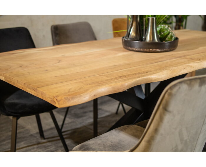 Boomstam eettafel massief acaciahout met spinpoot - 220x100 cm