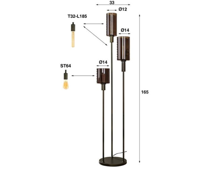 Vloerlamp 3L getrapt Sepiora - Sienna brown
