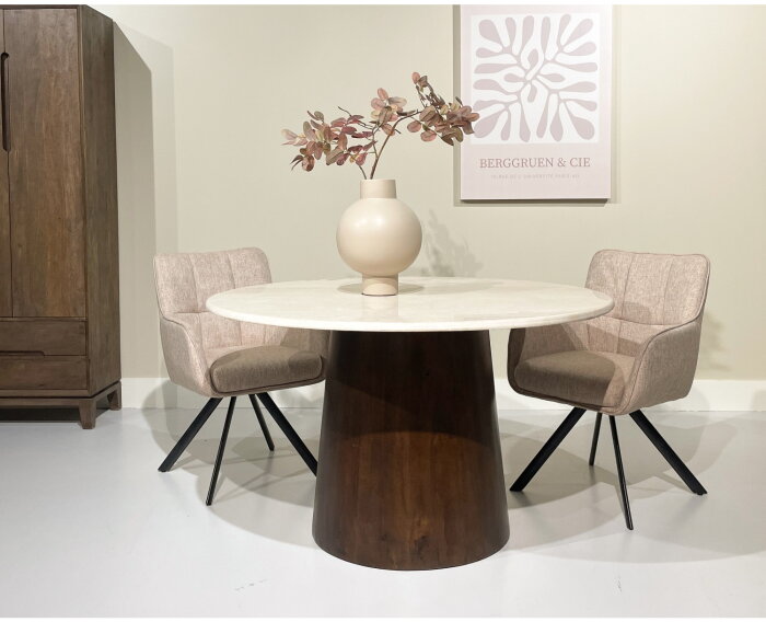 Eettafel Bottecino Rond marmer 130x130x76 cm - cr&egrave;me wit
