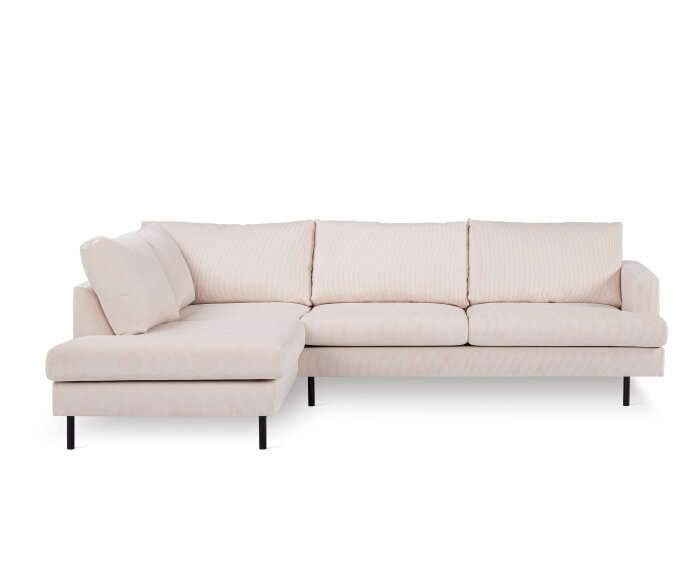 Hoekbank Caspian Links By-Olaf – Stof Fjord Beige ribstof – Metalen Poten – 3-zits Hoekbank - 264x186 cm