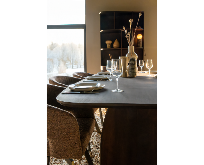 Eettafel Nina Deens ovaal mangohout 240x110 cm - walnoot - Japandi stijl
