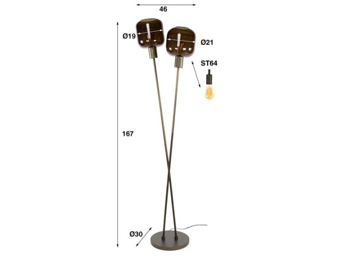 Vloerlamp 2L Bronza - Sienna brown