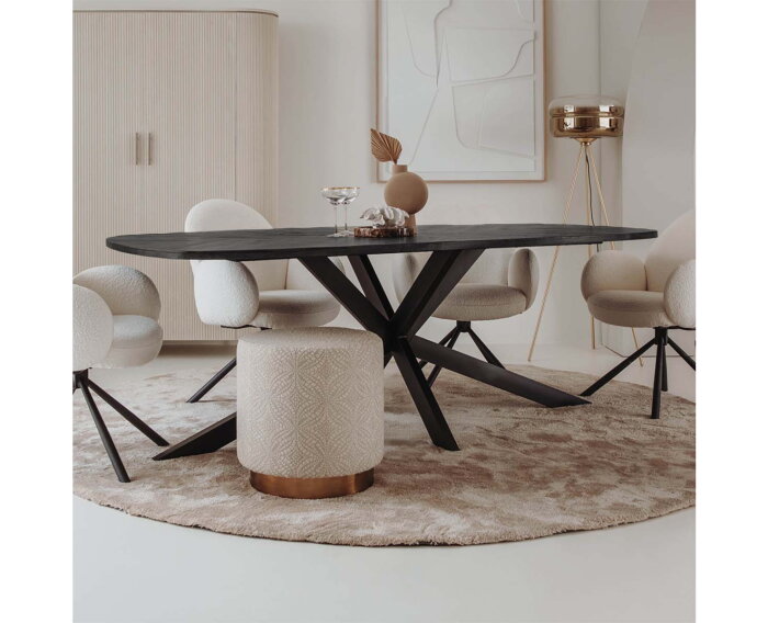 Eettafel Silvi Deens ovaal mangohout visgraat 180x100 cm - Zwart