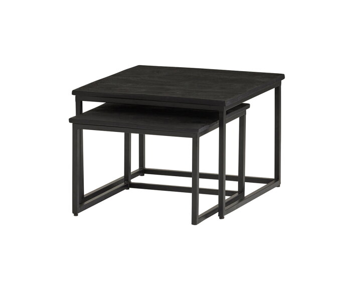 Salontafel Cuba set van 2 vierkant mangohout - zwart