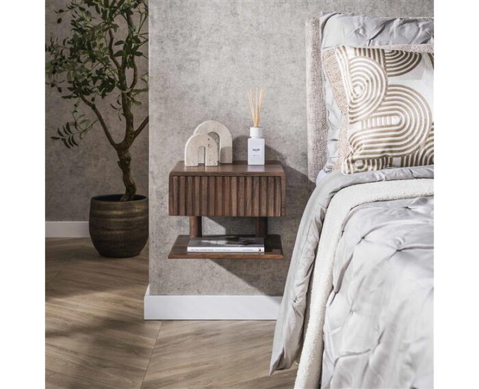 Nachtkastje 1L shelve Carve - Massief acacia drift brown